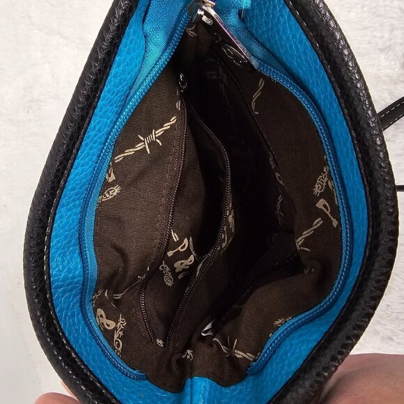 P&G Turquoise Faux Leather Western Bling Rhinestone Crossbody Bag - Picture 13 of 16